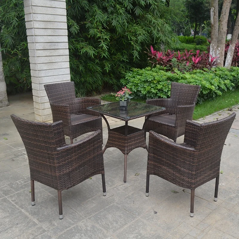 Outdoor Rattan Wicker Patio Furniture 4 Seater Garden Dining Table Chair Sets Sale
