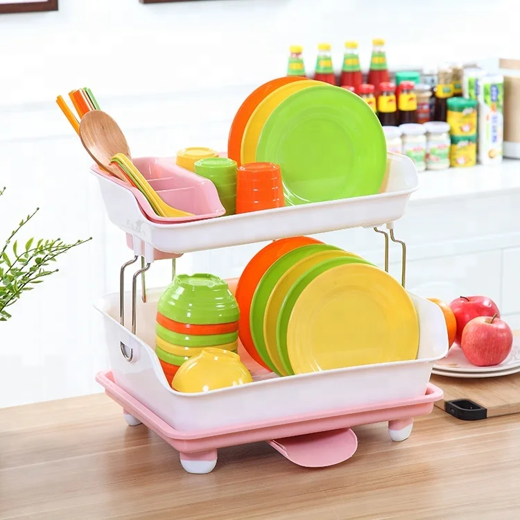 Plastic Double Layer Chopsticks Dish Drainer Tray Shelves Cutlery storage Holders Kitchen Dish Draining Rack