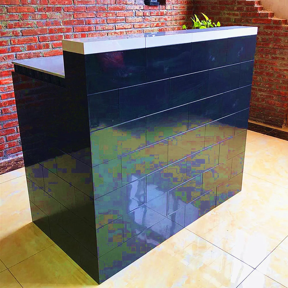 Custom Size Module blocks Reception Desk l shape counter hotel /school used standing white/black modern office reception desk