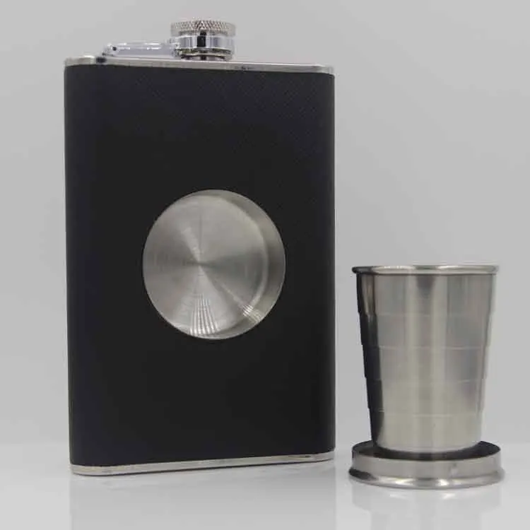8oz stainless steel Hip Flask with a Built in Collapsible Shot Glass whisky flask
