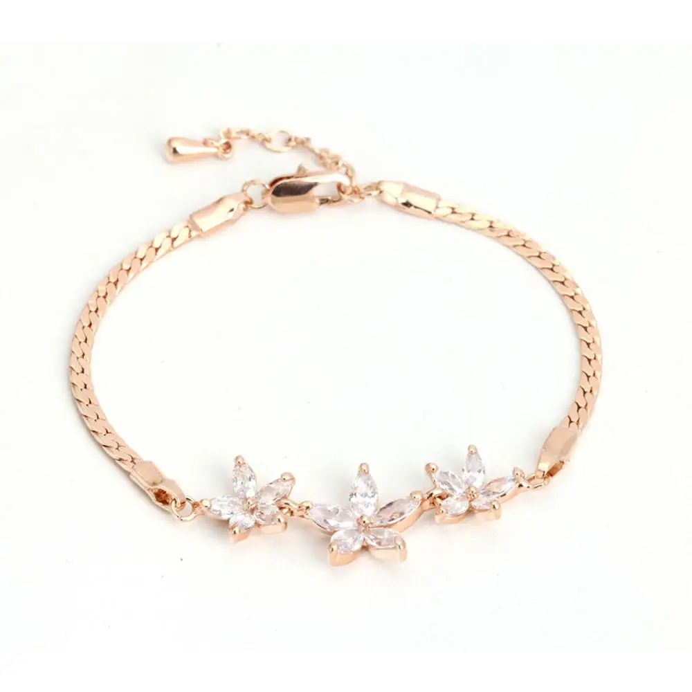 Top Quality Three Multicolour Flower Rose Gold Color Bracelet For Women Girl  Crystals Fashion Jewelry Wholesale H019-M