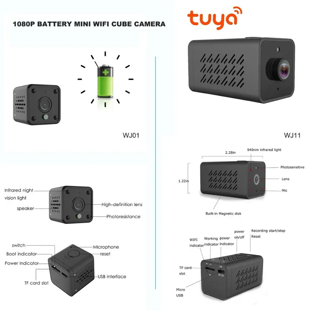 
Howell Smart Life Mini Battery Powered Spy Camera With Intercom WJ01 1080P Wireless Mini IP Smart Camera 
