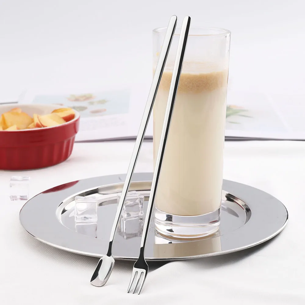 
Promotional stainless steel spinning ice cream spoon and fork Stirring mixing cocktail bar spoon 