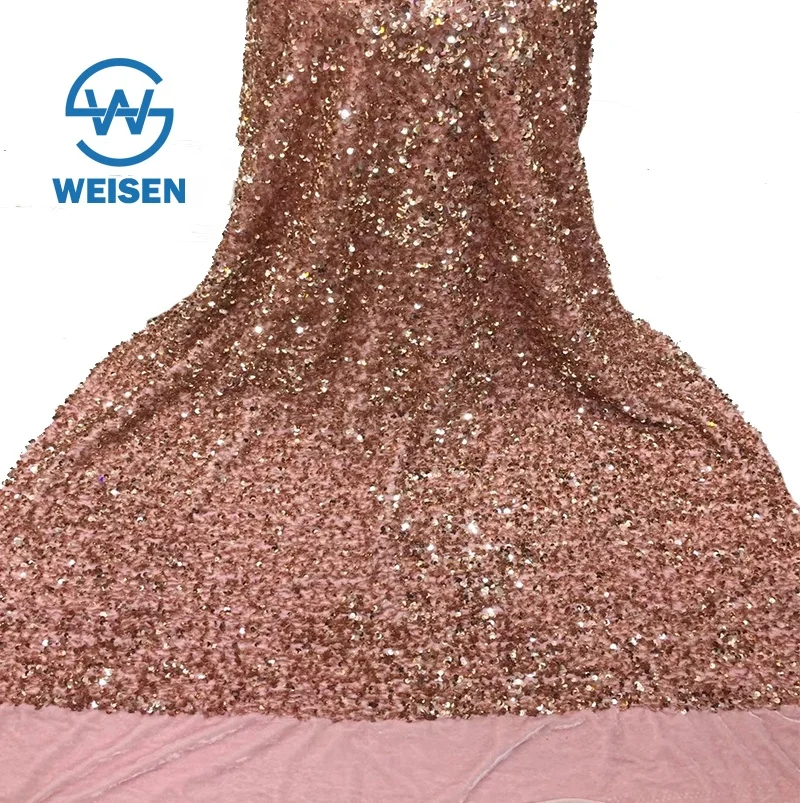 Wholesale And Special Embroidery Chiffon Copper Lace 5 Yard Velvet Sequin Fabric