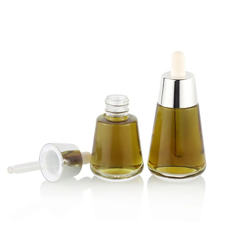 Quality transparent conical translucent brown/purple essence stock glass dropper bottle
