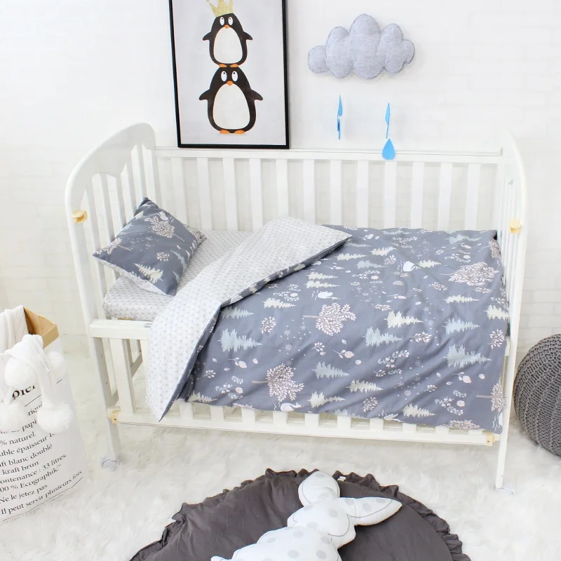 3pcs 100% Organic Cotton  Children Cot Bed Linen Bumpers Quilt Pillow Sheet Crib Baby Bedding Sets
