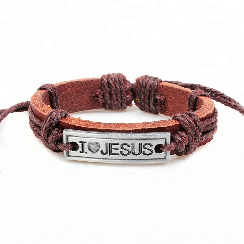 Christian Faith I Love Jesus Engraved Leather Braided Bracelets for women men promotional gift religion bracelet