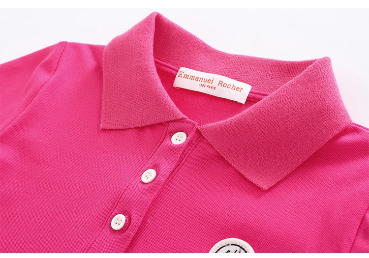 solid pique cotton poly kids applique school uniform design rose carmine polo shirt(A964)