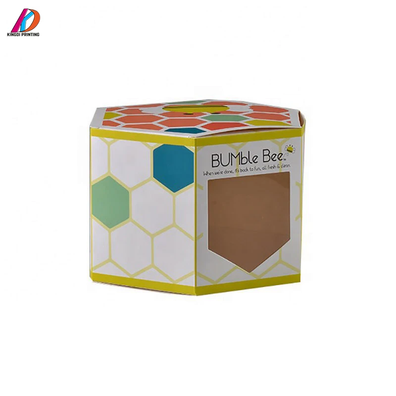 Logo Printed  Hexagon Honey Bee Packaging Box with Clear Window