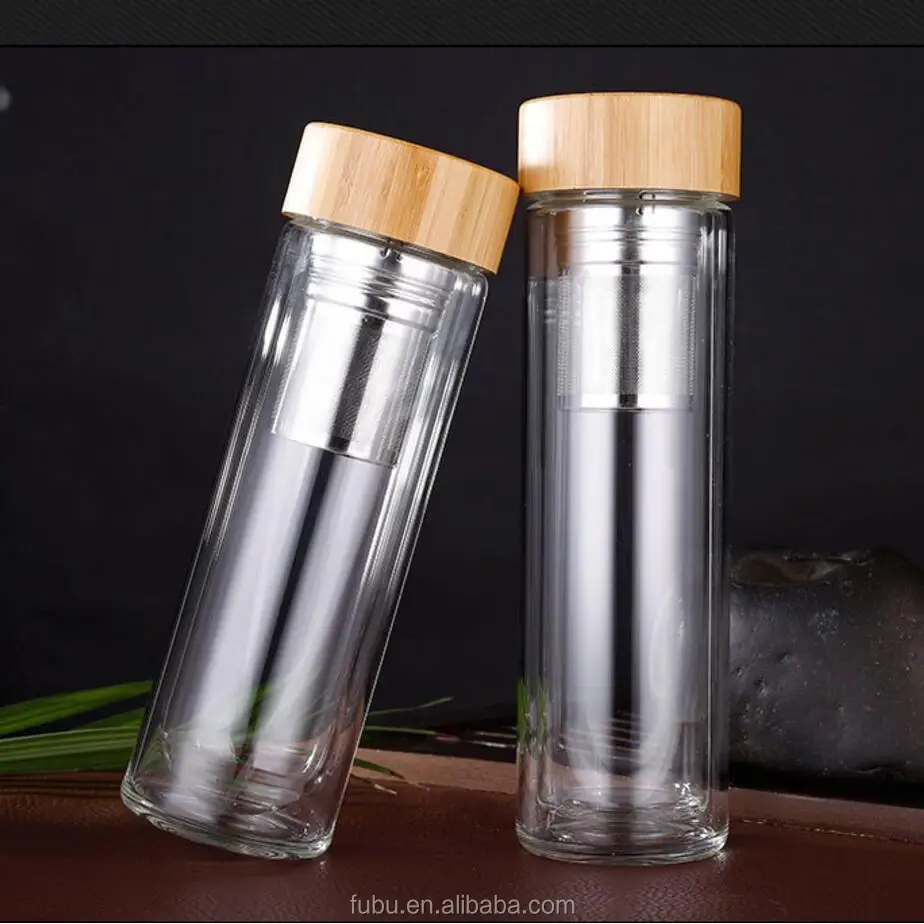 Tea Infuser Glass Water Filter Tea Bottle Fruit Infusion Double Wall Heat Resistance High Quality Water Bottle Made Of Borosilic