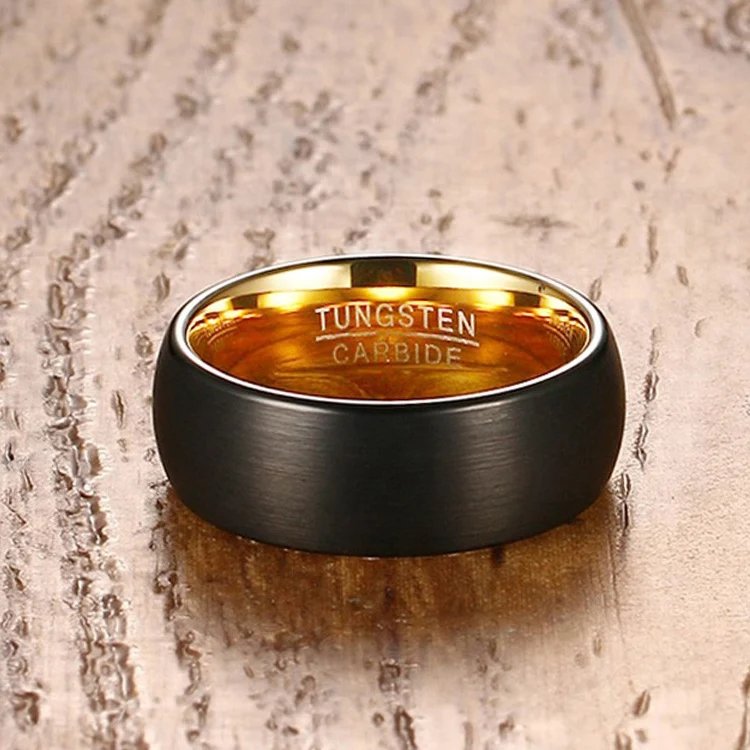 
Wholesale Brushed Finished Black And Gold Tungsten Wedding Ring <img data-src=