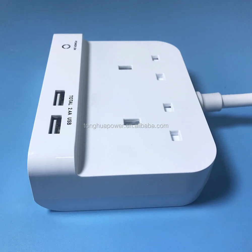 UK Extension Lead way, Extension socket 4 Gang BS CE UK Socket outlet 2 M Double 13 A BS 1363 wall socket with 2USB wall charger