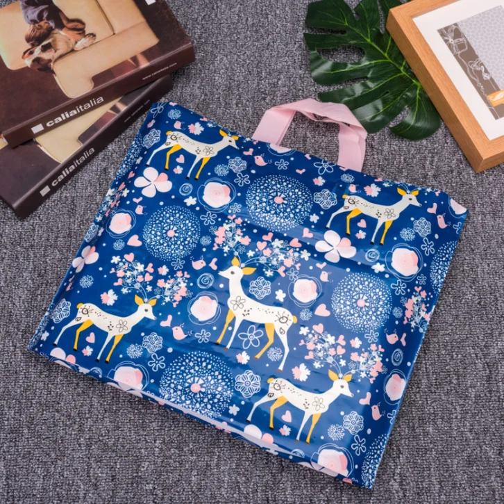 Custom design logo printing patch handle shopping plastic bag