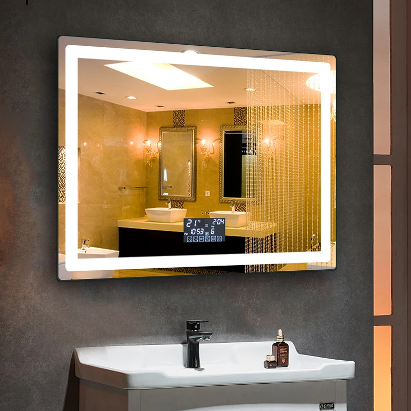 Vanity Touch Sensor Switch Backlit Frameless Digital Light Up Bathroom Mirror For Hotel