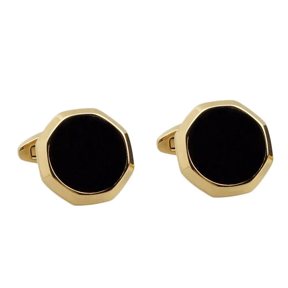 Fashion Polygonal Cufflinks Black Enamel Octagon Custom Vintage Metal Cufflinks