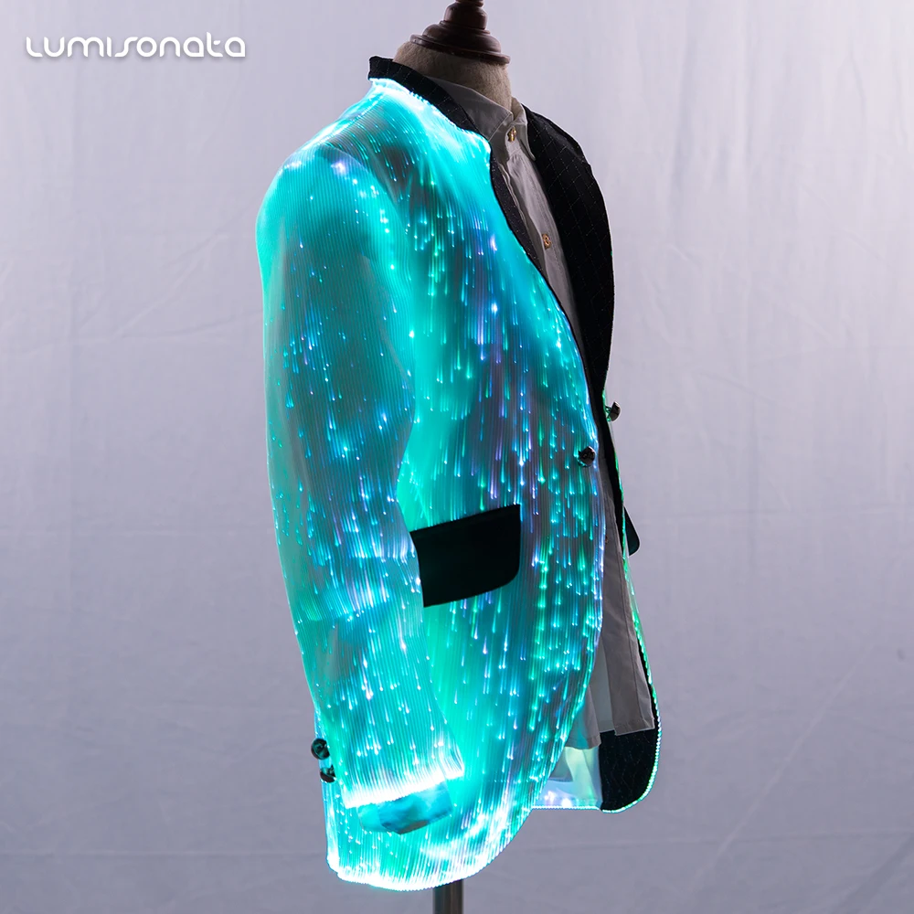 
western style Kids clothes formal wear fiber optic luminous glow light up led teenager show jacket 