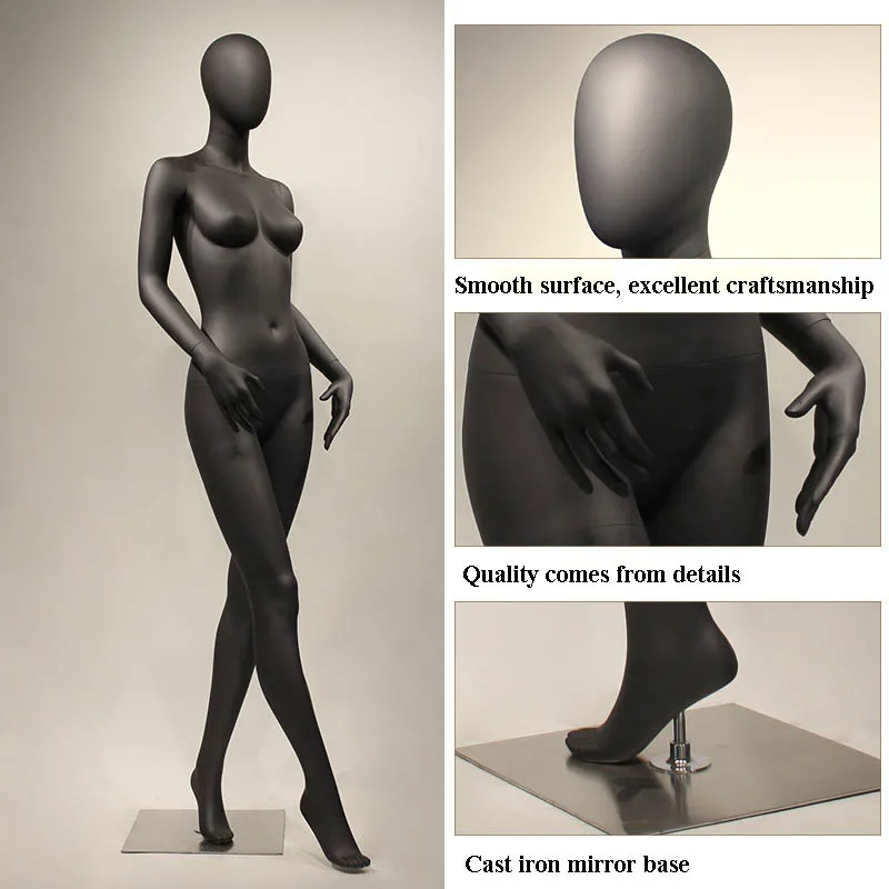 XINJI Fashion European Style Lady Mannequin Full Body Matte Black Manikin Fiberglass Mannequins Female