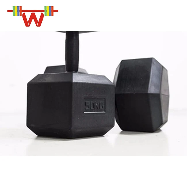Professional Black Rubber Coated Hex Dumbbell Weights