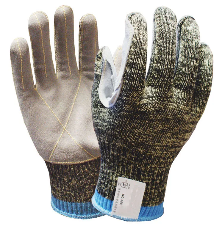 Super Anti Cut HPPE Aramid Fiber Leather Palm Cut Resistant Work Gloves