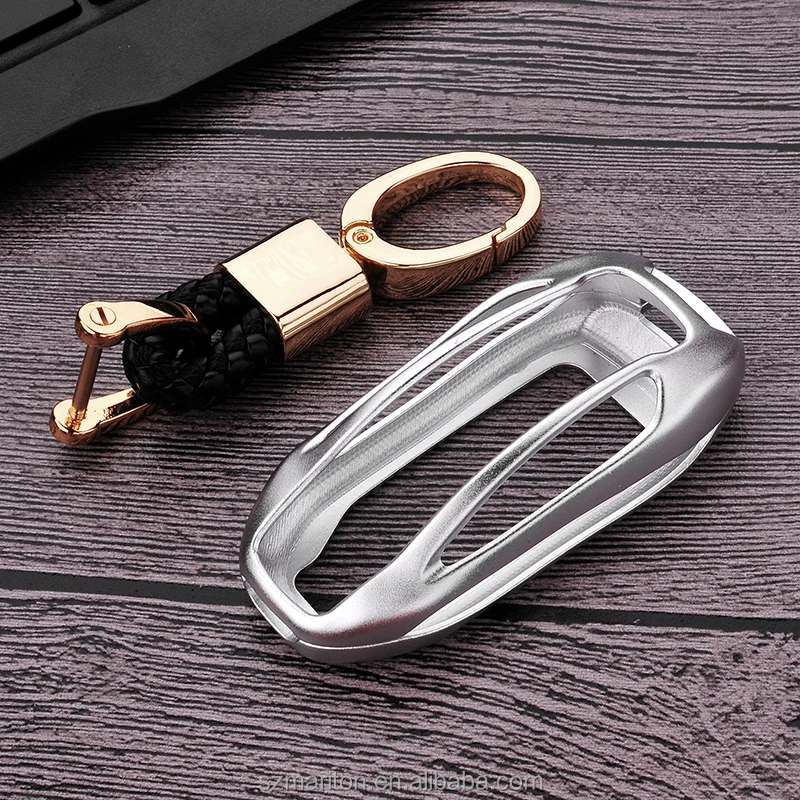 
Silver Hollow Out Key Case for Model X SUV car key leather keychain No logo 