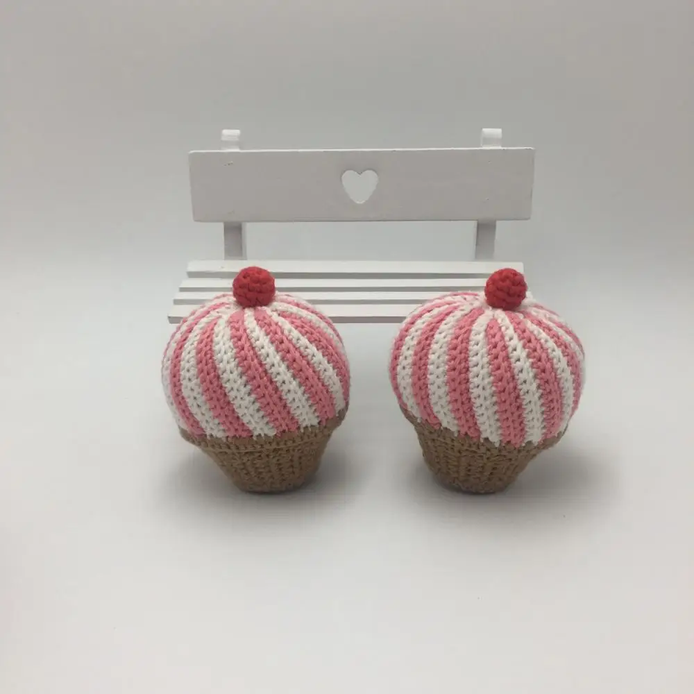 Wholesales Strawberry Cherry Crochet Cupcake Handmade Knitted Amigurumi Teething Toy