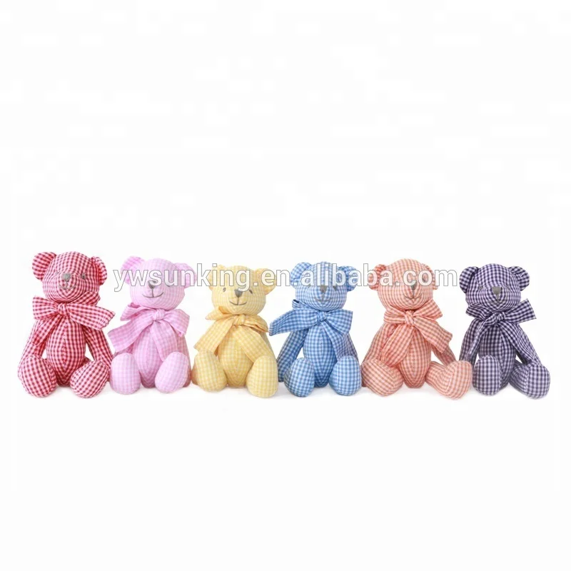 100%cotton fabric bear doll Lovely 6 color gingham plaid bear toy baby gift