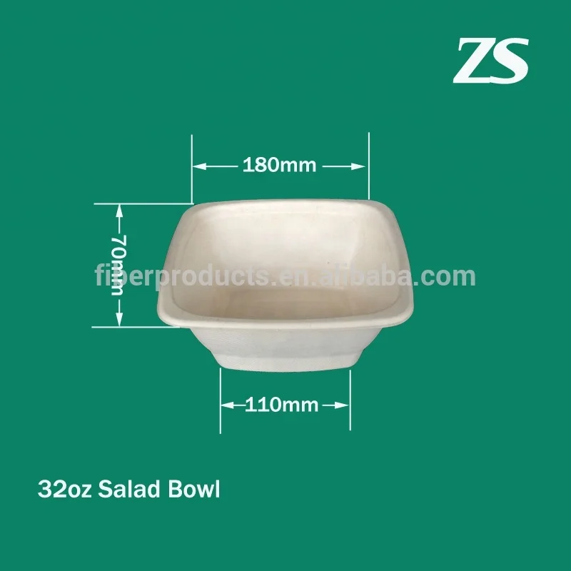 32 oz Sugarcane Biodegradable Disposable food containers Bagasse Paper Salad Bowls