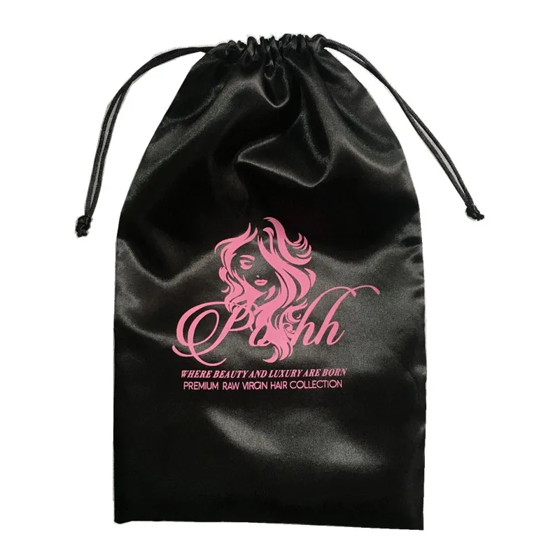 18X30CM Customized drawstring  satin bag  hair with logo