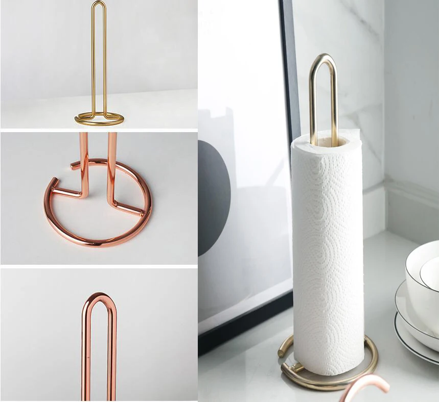 Roll Tissue Holders Rose Gold Euro Standing Bathroom Kitchen Paper Towel Holder