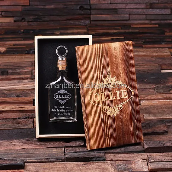 Сделанная на заказ деревянная коробка для виски в сожженном стиле, упаковочные коробки для бутылок