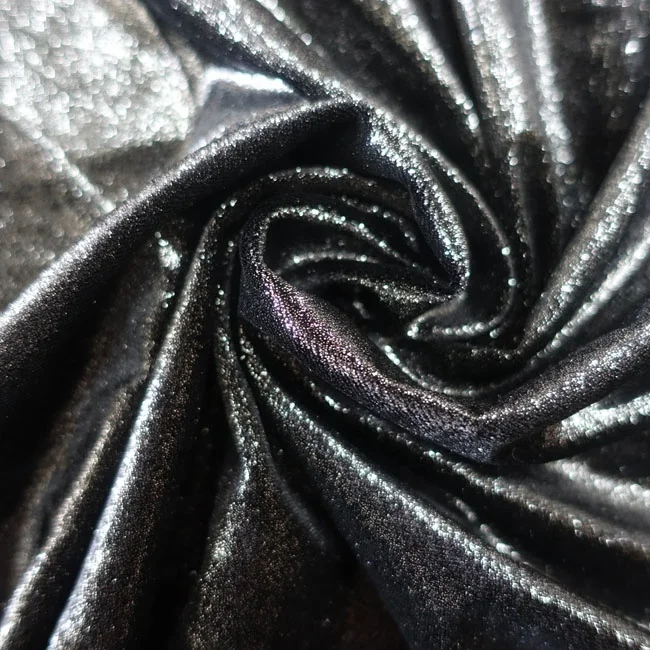 Stretch glossy Silver shining glitter velvet fabric for lady dress