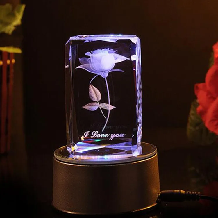 3d лазерная Роза цветок Гравировка К9 кристалл куб и блок подарок на день Святого Валентина