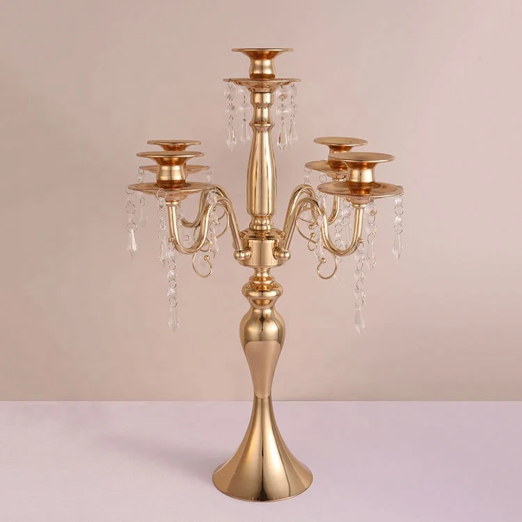 
Creative Tall Flower Holder Vase Strands Wedding Decoration Gold 5 Arms Candelabra Metal Candle Holder 
