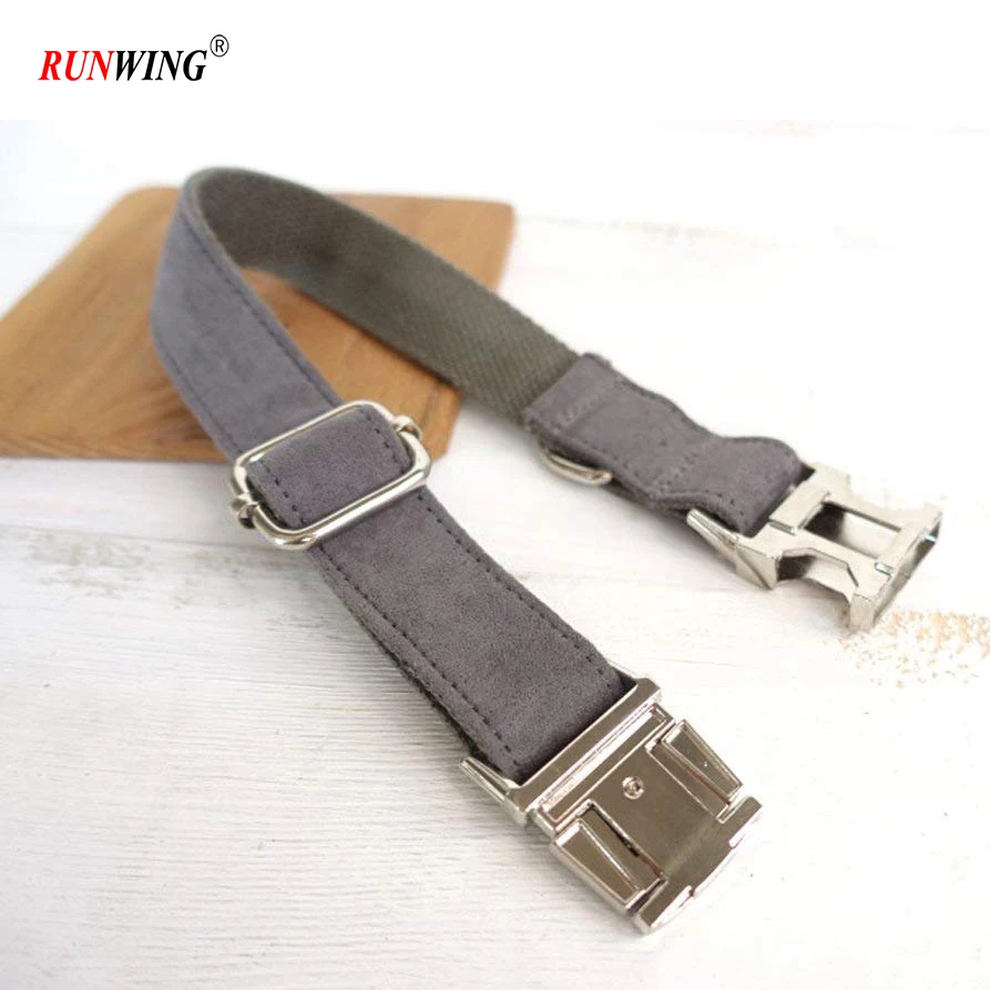 Double Layers Linen/Nylon Fabric Soft Dog Collar and Leash Set