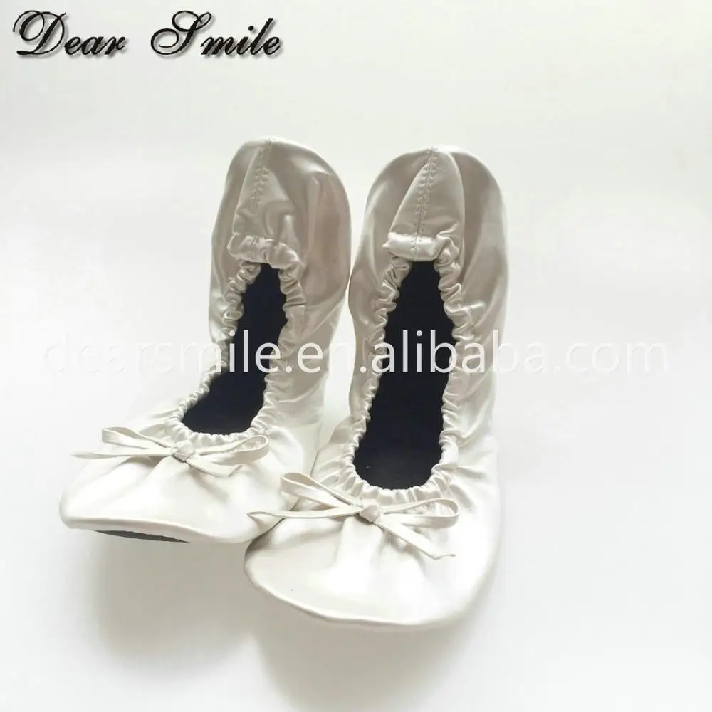 Beautiful women wedding ballet flats folding ballerina shoes in large bag with logo