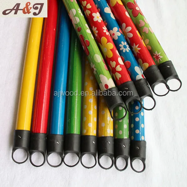 Varied colors PVC coating wood sticks broom with stand thread