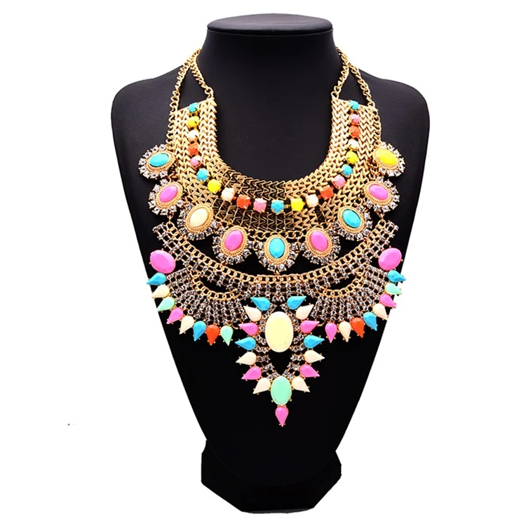 NK-189011 Boho Statement Necklace Fashion Gold Bohemian Indian Jewelry for Women Big Ethnic Costume Jewelry