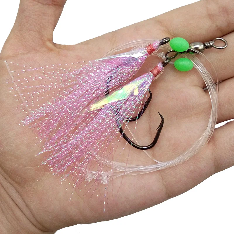 10pcs/bag Fish Skin Bait  Rigs 2 Arm Big Sport Circle Hook Sea Fishing Colorful Flasher Bait Fishing Rigs For Herring