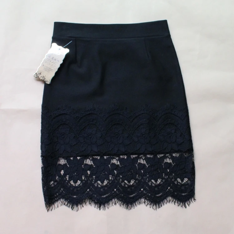New 2015 Spring Women Skirt Lace Stretch Office Black Pencil Skirts KB655