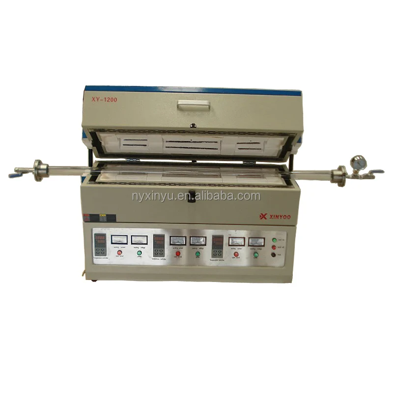 three heating zones horizontal vacuum quartz tube furnace 3 zones tube electric furnace