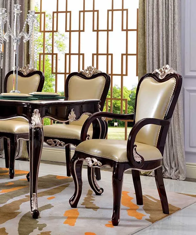European Style Rectangle Dining tables and chairs, Wooden Hand Carved Dining Room Furniture Sets