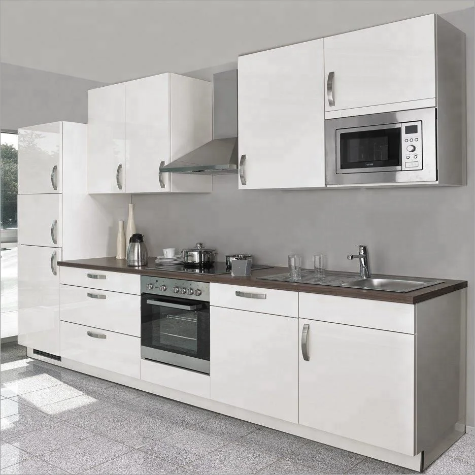 French white design spray painting MDF door kitchen cabinet and laminated countertop