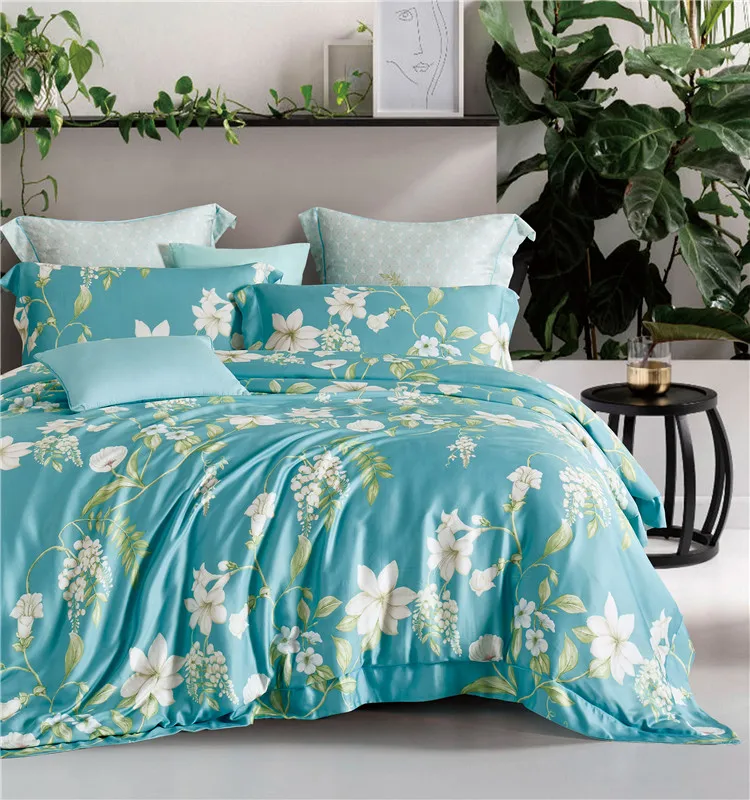 High quality 100% organic tencel floral bed sheet set comforter bedding set