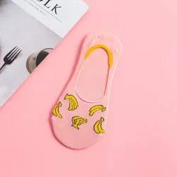 Красочные удобные летние хлопковые женские носки-невидимки с фруктами