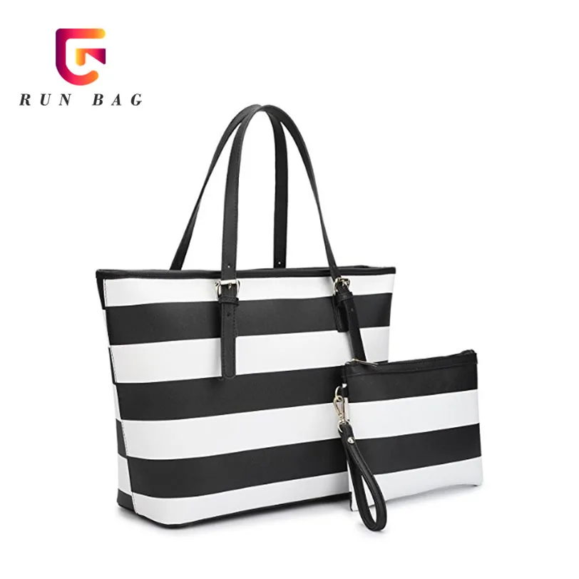 
Wholesale Hot Selling Women Tote Bag Stripes Custom Pattern Pu Leather Handbag 