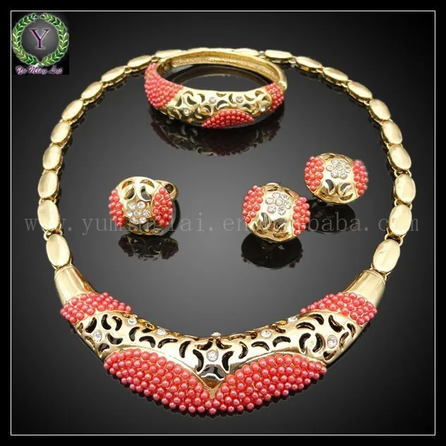 Африканский ватки бусины комплект ювелирных изделий, 18 К позолоченные саудовская аравия ювелирных изделий комплект