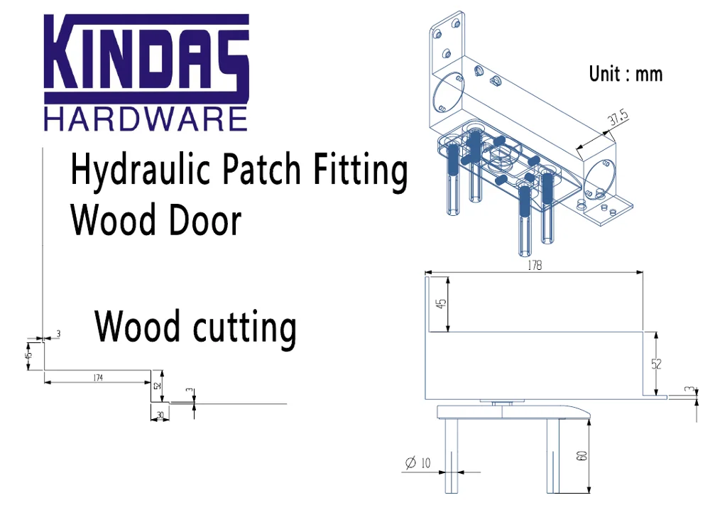 Concealed floor closer/floor hinge for wooden door