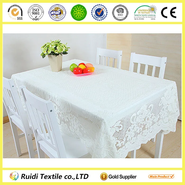 
White Flower Pastoral Twill Lace Tablecloth For Wedding/Home 
