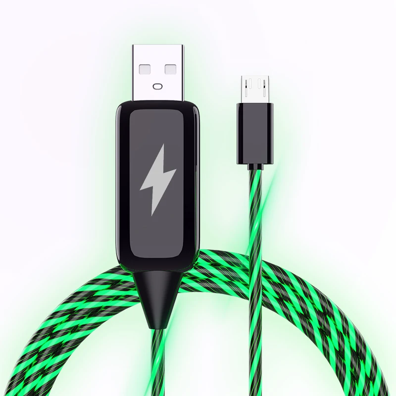 intelligent Android USB C luminous led charger cable mobile phone luminous charging led usb cable with led light