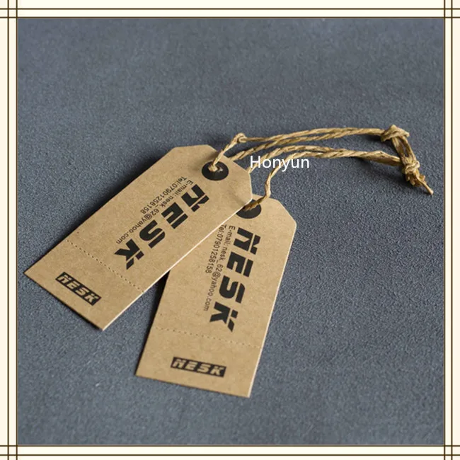 Factory Customized Printed Logo Craft Tags Small Brown Kraft Paper Hang Tags with String